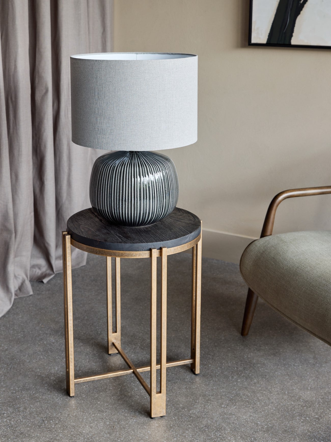 Bruno Striped Charcoal Ceramic Table Lamp